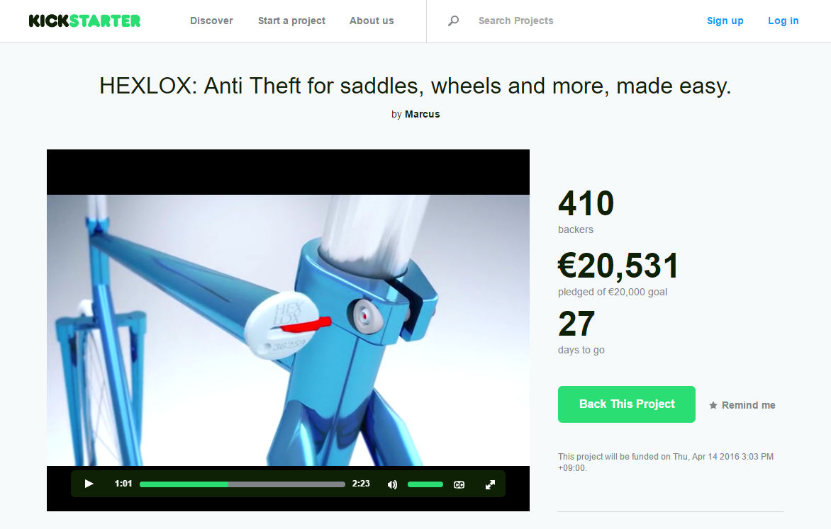 HEXLOX  Anti Theft for saddles  wheels and more  made easy. by Marcus — Kickstarter